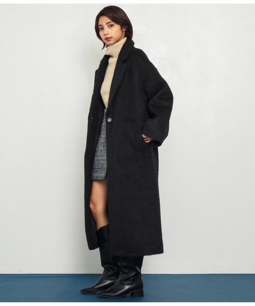 ANAP(アナップ)の「オーバーサイズ シャギーロング チェスターコート(チェスターコート・レディース・ブラック/ダークグレー/ピンク・FREE)」の6枚目の写真