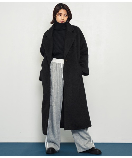 ANAP(アナップ)の「オーバーサイズ シャギーロング チェスターコート(チェスターコート・レディース・ブラック/ダークグレー/ピンク・FREE)」の8枚目の写真