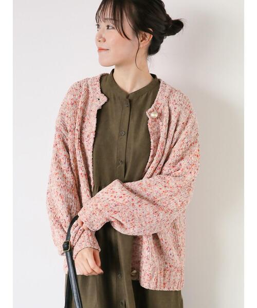 ehka sopo（エヘカソポ）の「モールミックスヤーンカーディガン（カーディガン/ボレロ・レディース・モカ/ピンク/グリーン・F）」の2枚目の写真