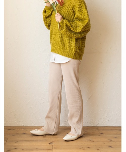 chocomee(チョコミー)の「self cut rib pants(その他パンツ・レディース・アイボリー・FREE)」の1枚目の写真