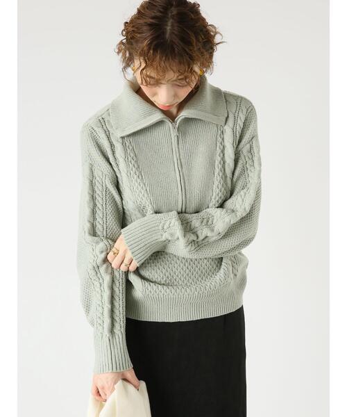 Lugnoncure(ルノンキュール)の「ジップ衿ケーブル編みニット(ニット/セーター・レディース・オフホワイト/ミント/ブラック・F)」の6枚目の写真