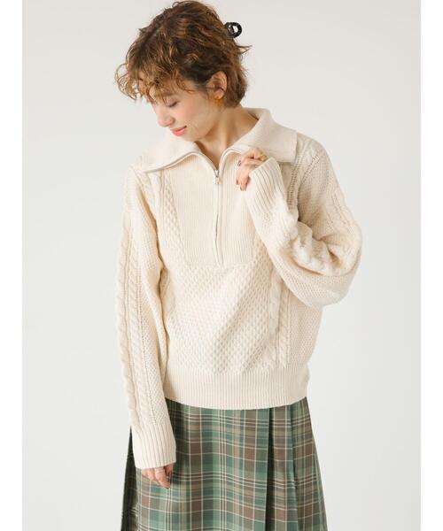 Lugnoncure(ルノンキュール)の「ジップ衿ケーブル編みニット(ニット/セーター・レディース・オフホワイト/ミント/ブラック・F)」の8枚目の写真