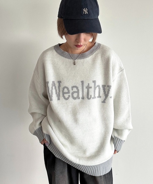 apres jour mignon(アプレジュールミニョン)の「ジャガードロゴニット【ZOZOTOWN限定アイテム】(ニット/セーター・レディース・アイボリー/グレー/ネイビー/ボルドー・X-LARGE/フリー)」の2枚目の写真
