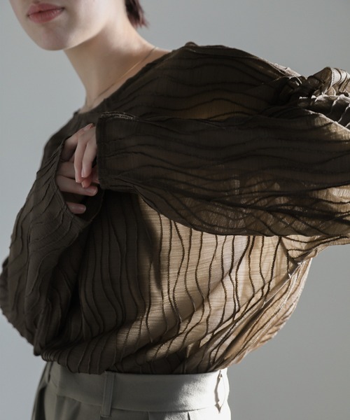 select MOCA（セレクトモカ）の「ウェーブシアートップス（Tシャツ/カットソー・レディース・カーキオリーブ/アイボリー/ブラック/ベージュ・FREE）」の7枚目の写真