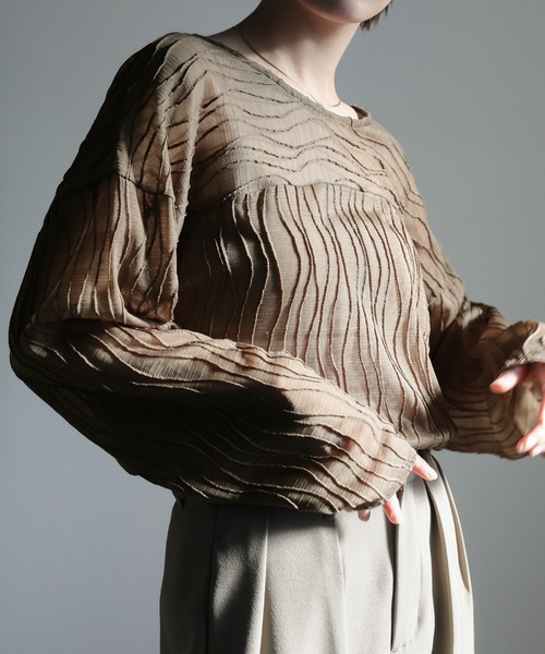 select MOCA（セレクトモカ）の「ウェーブシアートップス（Tシャツ/カットソー・レディース・カーキオリーブ/アイボリー/ブラック/ベージュ・FREE）」の9枚目の写真