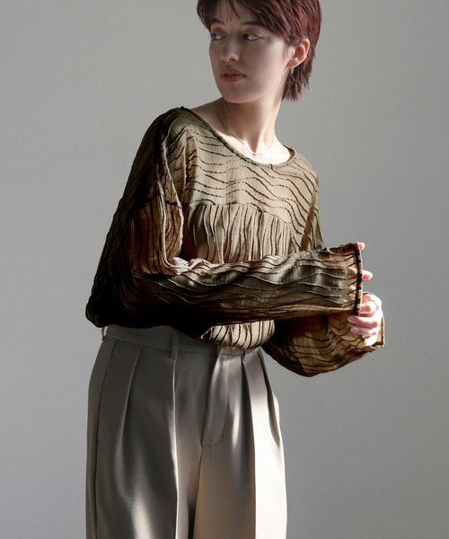 select MOCA（セレクトモカ）の「ウェーブシアートップス（Tシャツ/カットソー・レディース・カーキオリーブ/アイボリー/ブラック/ベージュ・FREE）」の8枚目の写真