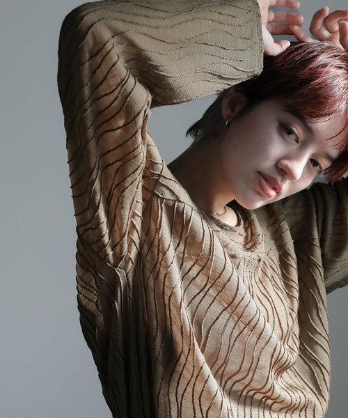 select MOCA（セレクトモカ）の「ウェーブシアートップス（Tシャツ/カットソー・レディース・カーキオリーブ/アイボリー/ブラック/ベージュ・FREE）」の5枚目の写真