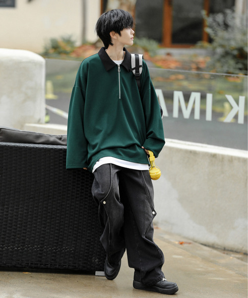 neos（ネオス）の「【neos -addictive design-】ルーズシルエット クレリック 切替 ハーフジップ アノラック トップス（Tシャツ/カットソー・メンズ・グリーン/オレンジ/グレー・MEDIUM/LARGE）」の5枚目の写真