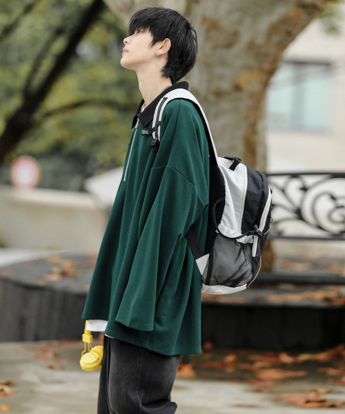 neos（ネオス）の「【neos -addictive design-】ルーズシルエット クレリック 切替 ハーフジップ アノラック トップス（Tシャツ/カットソー・メンズ・グリーン/オレンジ/グレー・MEDIUM/LARGE）」の6枚目の写真