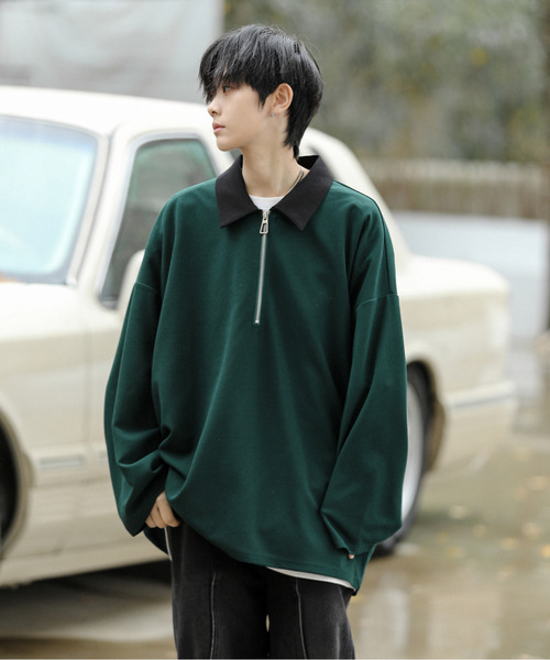 neos（ネオス）の「【neos -addictive design-】ルーズシルエット クレリック 切替 ハーフジップ アノラック トップス（Tシャツ/カットソー・メンズ・グリーン/オレンジ/グレー・MEDIUM/LARGE）」の8枚目の写真