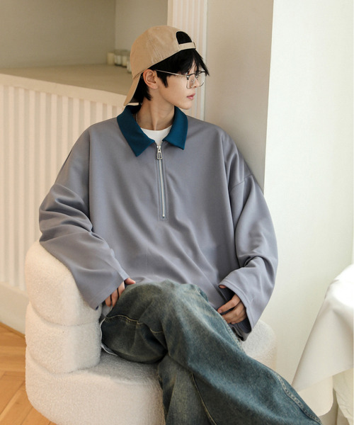 neos（ネオス）の「【neos -addictive design-】ルーズシルエット クレリック 切替 ハーフジップ アノラック トップス（Tシャツ/カットソー・メンズ・グリーン/オレンジ/グレー・MEDIUM/LARGE）」の12枚目の写真