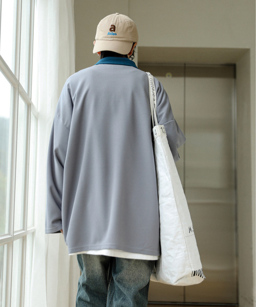 neos（ネオス）の「【neos -addictive design-】ルーズシルエット クレリック 切替 ハーフジップ アノラック トップス（Tシャツ/カットソー・メンズ・グリーン/オレンジ/グレー・MEDIUM/LARGE）」の13枚目の写真