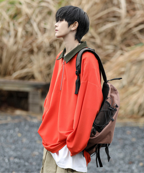 neos（ネオス）の「【neos -addictive design-】ルーズシルエット クレリック 切替 ハーフジップ アノラック トップス（Tシャツ/カットソー・メンズ・グリーン/オレンジ/グレー・MEDIUM/LARGE）」の14枚目の写真