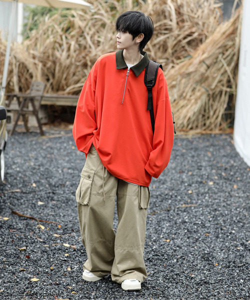 neos（ネオス）の「【neos -addictive design-】ルーズシルエット クレリック 切替 ハーフジップ アノラック トップス（Tシャツ/カットソー・メンズ・グリーン/オレンジ/グレー・MEDIUM/LARGE）」の15枚目の写真