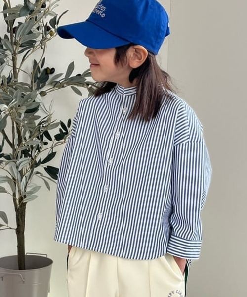 CIAOPANIC TYPY(チャオパニックティピー)の「【KIDS】バンドカラーストライプシャツ(シャツ/ブラウス・キッズ・サックスブルー/オレンジ/ミント/ネイビー・SMALL/MEDIUM/LARGE/X-LARGE/XX-LARGE)」の3枚目の写真