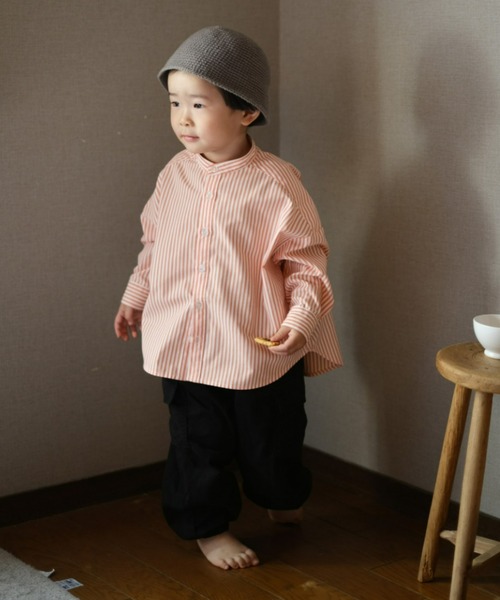CIAOPANIC TYPY(チャオパニックティピー)の「【KIDS】バンドカラーストライプシャツ(シャツ/ブラウス・キッズ・サックスブルー/オレンジ/ミント/ネイビー・SMALL/MEDIUM/LARGE/X-LARGE/XX-LARGE)」の4枚目の写真