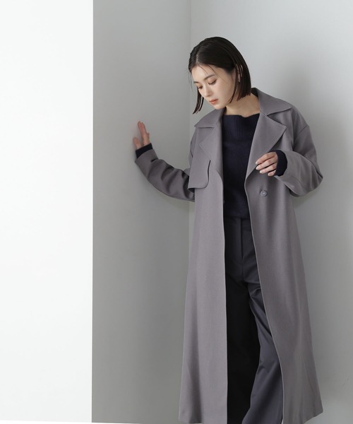 NATURAL BEAUTY BASIC（ナチュラルビューティーベーシック）の「◇【美人百花掲載】＜パウダリーツイルシリーズ＞ベルテッドコート（トレンチコート・レディース・ベージュ/グレー/オフホワイト・SMALL/MEDIUM）」の3枚目の写真