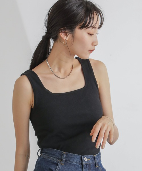 NANO universe(ナノユニバース)の「抗菌防臭リブスクエアタンク(タンクトップ・レディース・ブラック/ピンク/キナリ・FREE)」の4枚目の写真