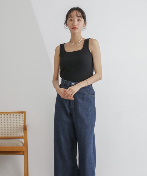 NANO universe(ナノユニバース)の「抗菌防臭リブスクエアタンク(タンクトップ・レディース・ブラック/ピンク/キナリ・FREE)」の7枚目の写真