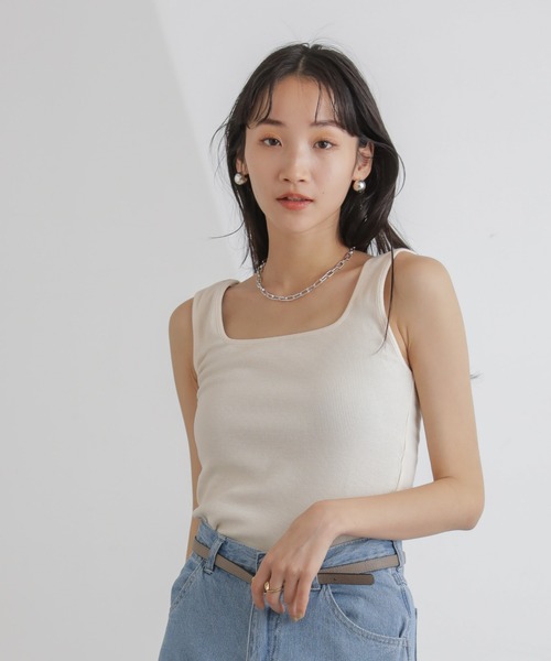 NANO universe(ナノユニバース)の「抗菌防臭リブスクエアタンク(タンクトップ・レディース・ブラック/ピンク/キナリ・FREE)」の11枚目の写真