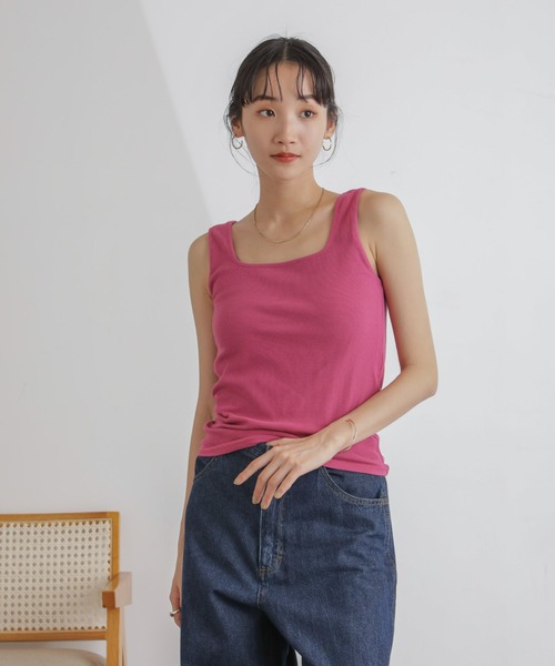 NANO universe(ナノユニバース)の「抗菌防臭リブスクエアタンク(タンクトップ・レディース・ブラック/ピンク/キナリ・FREE)」の18枚目の写真