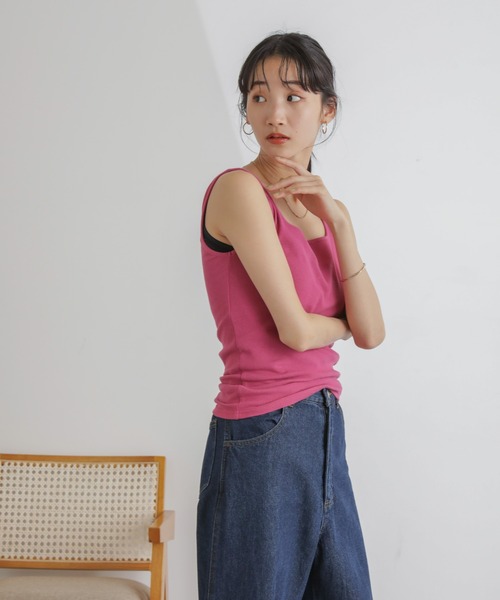 NANO universe(ナノユニバース)の「抗菌防臭リブスクエアタンク(タンクトップ・レディース・ブラック/ピンク/キナリ・FREE)」の19枚目の写真