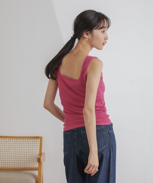NANO universe(ナノユニバース)の「抗菌防臭リブスクエアタンク(タンクトップ・レディース・ブラック/ピンク/キナリ・FREE)」の20枚目の写真