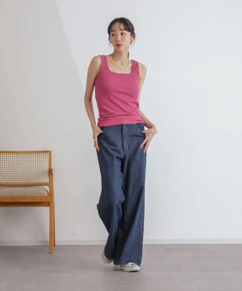 NANO universe(ナノユニバース)の「抗菌防臭リブスクエアタンク(タンクトップ・レディース・ブラック/ピンク/キナリ・FREE)」の21枚目の写真