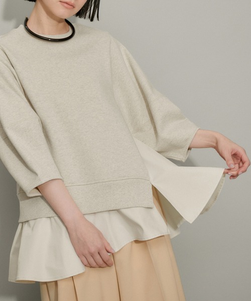 ADAM ET ROPE'(アダムエロペ)の「【WEB限定・サステナブル】ペプラムコンビスウェットプルオーバー(スウェット・レディース・ホワイト/キナリ/ブラック・FREE)」の5枚目の写真