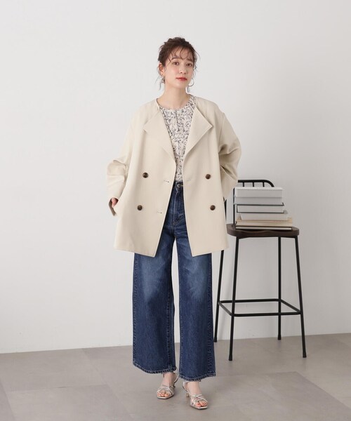 N.（N. Natural Beauty Basic）（エヌエヌナチュラルビューティーベーシック）の「◆【S Size Line】ダブルクロスノーカラーショートコート（ノーカラージャケット・レディース・モカ/ライトベージュ・SMALL/MEDIUM）」の9枚目の写真