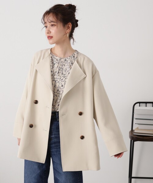 N.（N. Natural Beauty Basic）（エヌエヌナチュラルビューティーベーシック）の「◆【S Size Line】ダブルクロスノーカラーショートコート（ノーカラージャケット・レディース・モカ/ライトベージュ・SMALL/MEDIUM）」の11枚目の写真