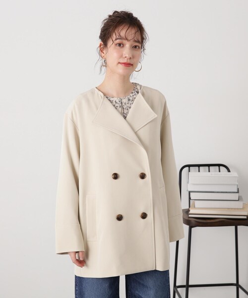 N.（N. Natural Beauty Basic）（エヌエヌナチュラルビューティーベーシック）の「◆【S Size Line】ダブルクロスノーカラーショートコート（ノーカラージャケット・レディース・モカ/ライトベージュ・SMALL/MEDIUM）」の12枚目の写真