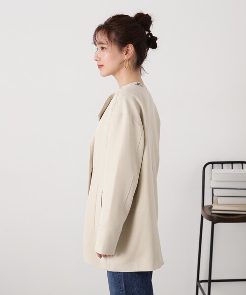 N.（N. Natural Beauty Basic）（エヌエヌナチュラルビューティーベーシック）の「◆【S Size Line】ダブルクロスノーカラーショートコート（ノーカラージャケット・レディース・モカ/ライトベージュ・SMALL/MEDIUM）」の13枚目の写真