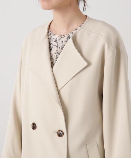 N.（N. Natural Beauty Basic）（エヌエヌナチュラルビューティーベーシック）の「◆【S Size Line】ダブルクロスノーカラーショートコート（ノーカラージャケット・レディース・モカ/ライトベージュ・SMALL/MEDIUM）」の15枚目の写真