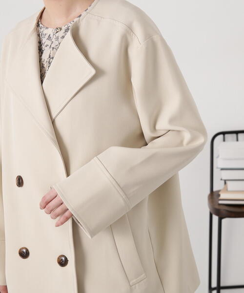 N.（N. Natural Beauty Basic）（エヌエヌナチュラルビューティーベーシック）の「◆【S Size Line】ダブルクロスノーカラーショートコート（ノーカラージャケット・レディース・モカ/ライトベージュ・SMALL/MEDIUM）」の16枚目の写真