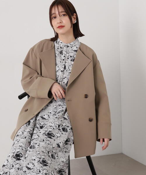 N.（N. Natural Beauty Basic）（エヌエヌナチュラルビューティーベーシック）の「◆【S Size Line】ダブルクロスノーカラーショートコート（ノーカラージャケット・レディース・モカ/ライトベージュ・SMALL/MEDIUM）」の18枚目の写真