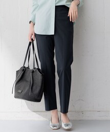 【洗える】コットンサテンストレッチ テーパードパンツ