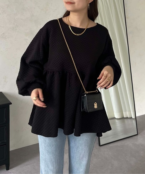 prose verse(プロズヴェール)の「バックリボンキルティングペプラムトップス(Tシャツ/カットソー・レディース・オフホワイト/ブラック・MEDIUM)」の15枚目の写真