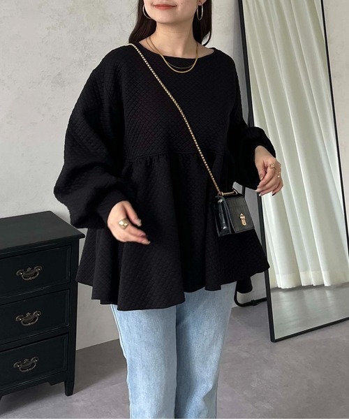 prose verse(プロズヴェール)の「バックリボンキルティングペプラムトップス(Tシャツ/カットソー・レディース・オフホワイト/ブラック・MEDIUM)」の19枚目の写真