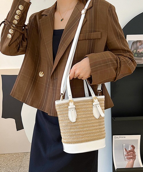 まこさん アナトリエ 天然素材 かごバッグ チェーンショルダーバッグ 新品 セール】ストローショルダーバッグ かごバッグ 夏（ショルダー