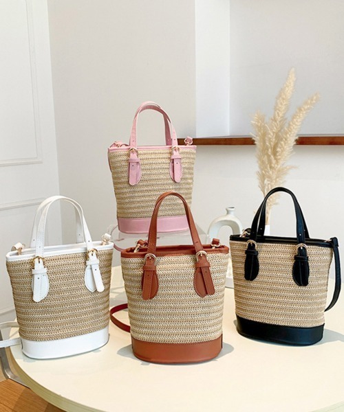 Miniministore(ミニミニストア)の「ストローショルダーバッグ かごバッグ 夏(ショルダーバッグ・レディース・アイボリー/ブラック/ライトブラウン/ピンク・FREE)」の11枚目の写真