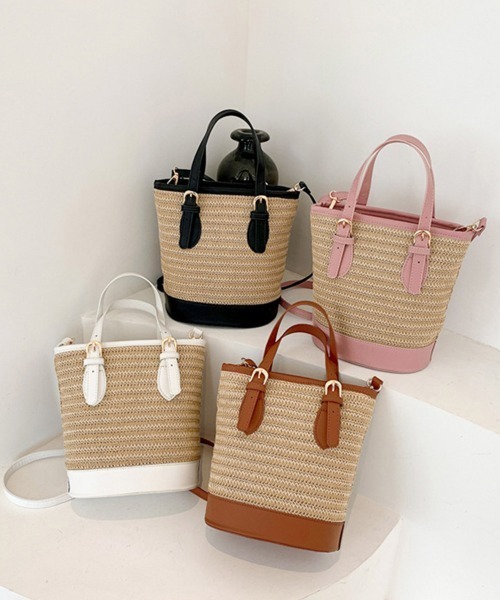 ☆日本未入荷*PARFOIS*新作*新作*ストロー2WAYバッグ/NATURAL☆ ストローバッグ トート かごバッグ韓国風[品番：II000011651