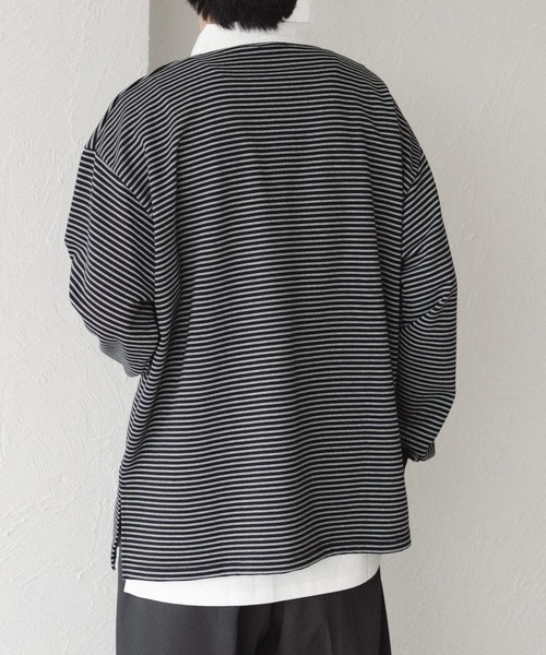 epnok（エプノック）の「ボーダーラガーシャツ（スウェット・メンズ・ブラック/オフホワイト・SMALL/MEDIUM/LARGE）」の18枚目の写真