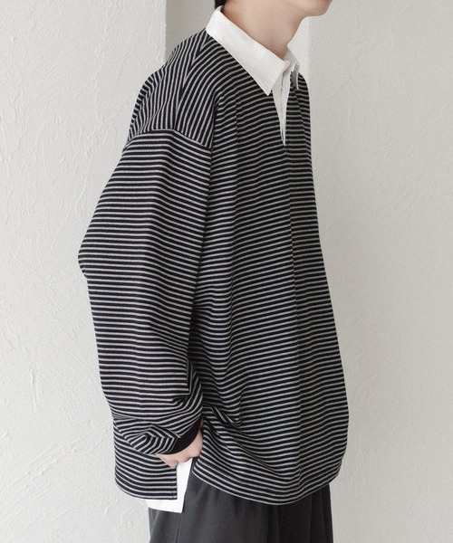 epnok（エプノック）の「ボーダーラガーシャツ（スウェット・メンズ・ブラック/オフホワイト・SMALL/MEDIUM/LARGE）」の19枚目の写真