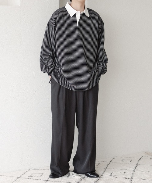 epnok（エプノック）の「ボーダーラガーシャツ（スウェット・メンズ・ブラック/オフホワイト・SMALL/MEDIUM/LARGE）」の20枚目の写真