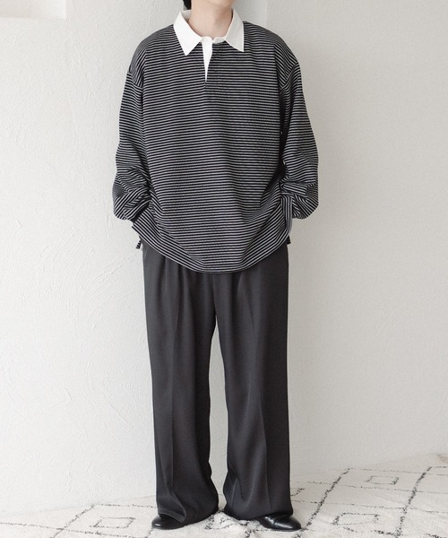 epnok（エプノック）の「ボーダーラガーシャツ（スウェット・メンズ・ブラック/オフホワイト・SMALL/MEDIUM/LARGE）」の21枚目の写真