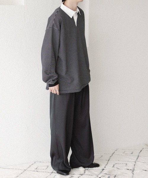 epnok（エプノック）の「ボーダーラガーシャツ（スウェット・メンズ・ブラック/オフホワイト・SMALL/MEDIUM/LARGE）」の16枚目の写真