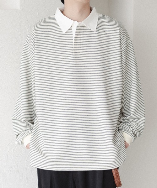 epnok（エプノック）の「ボーダーラガーシャツ（スウェット・メンズ・ブラック/オフホワイト・SMALL/MEDIUM/LARGE）」の12枚目の写真