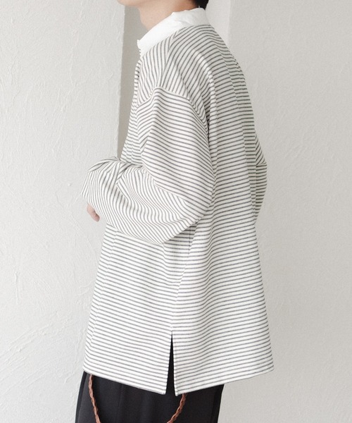 epnok（エプノック）の「ボーダーラガーシャツ（スウェット・メンズ・ブラック/オフホワイト・SMALL/MEDIUM/LARGE）」の13枚目の写真