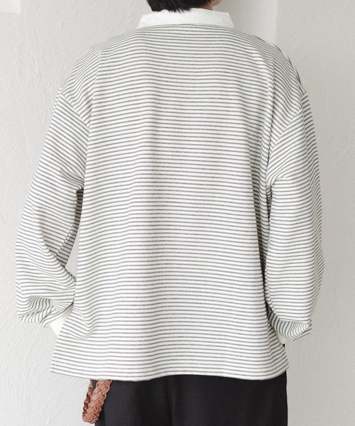 epnok（エプノック）の「ボーダーラガーシャツ（スウェット・メンズ・ブラック/オフホワイト・SMALL/MEDIUM/LARGE）」の14枚目の写真